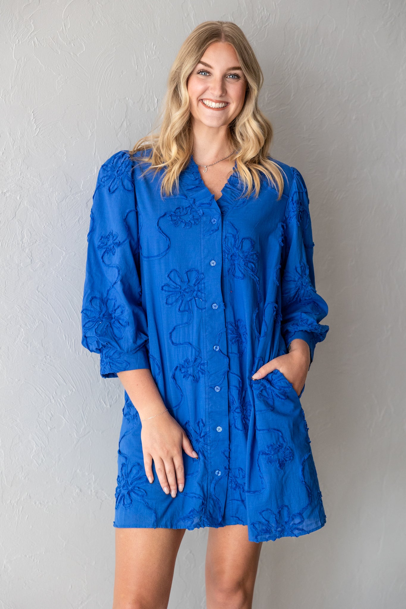 Royal Blue 3D Flower Cotton Dress