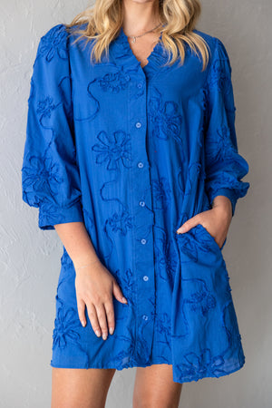 Royal Blue 3D Flower Cotton Dress