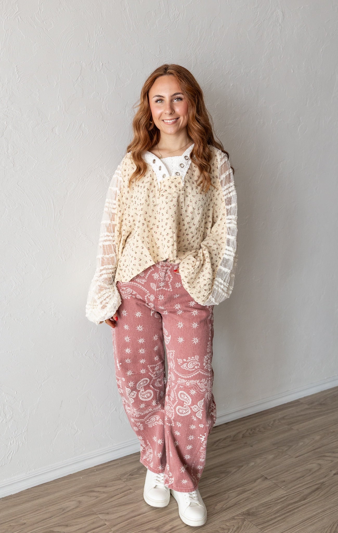 Paisley Printed Denim Pants Mauve