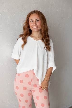 White Airflow V-Neck High Low Top