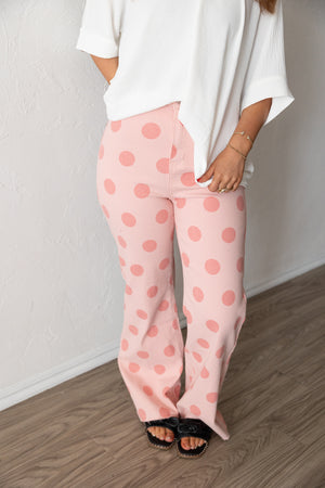Big Polka Dot Stretch Pink Denim Pants
