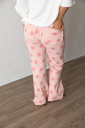 Big Polka Dot Stretch Pink Denim Pants