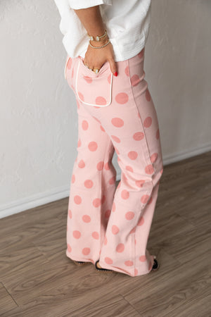Big Polka Dot Stretch Pink Denim Pants