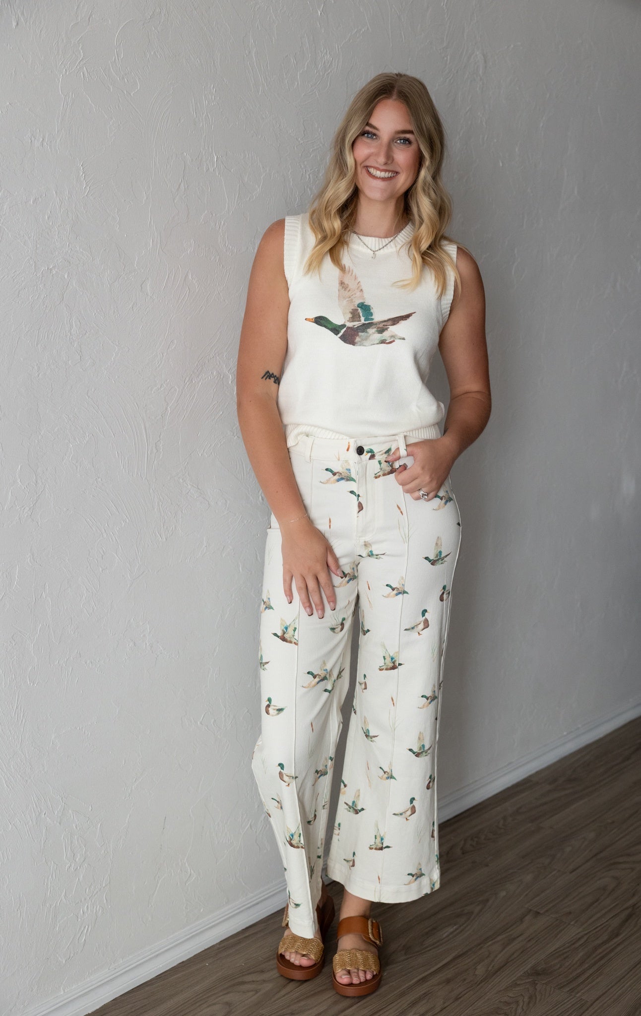 Mallard Duck Denim Wide Leg Jeans Ivory