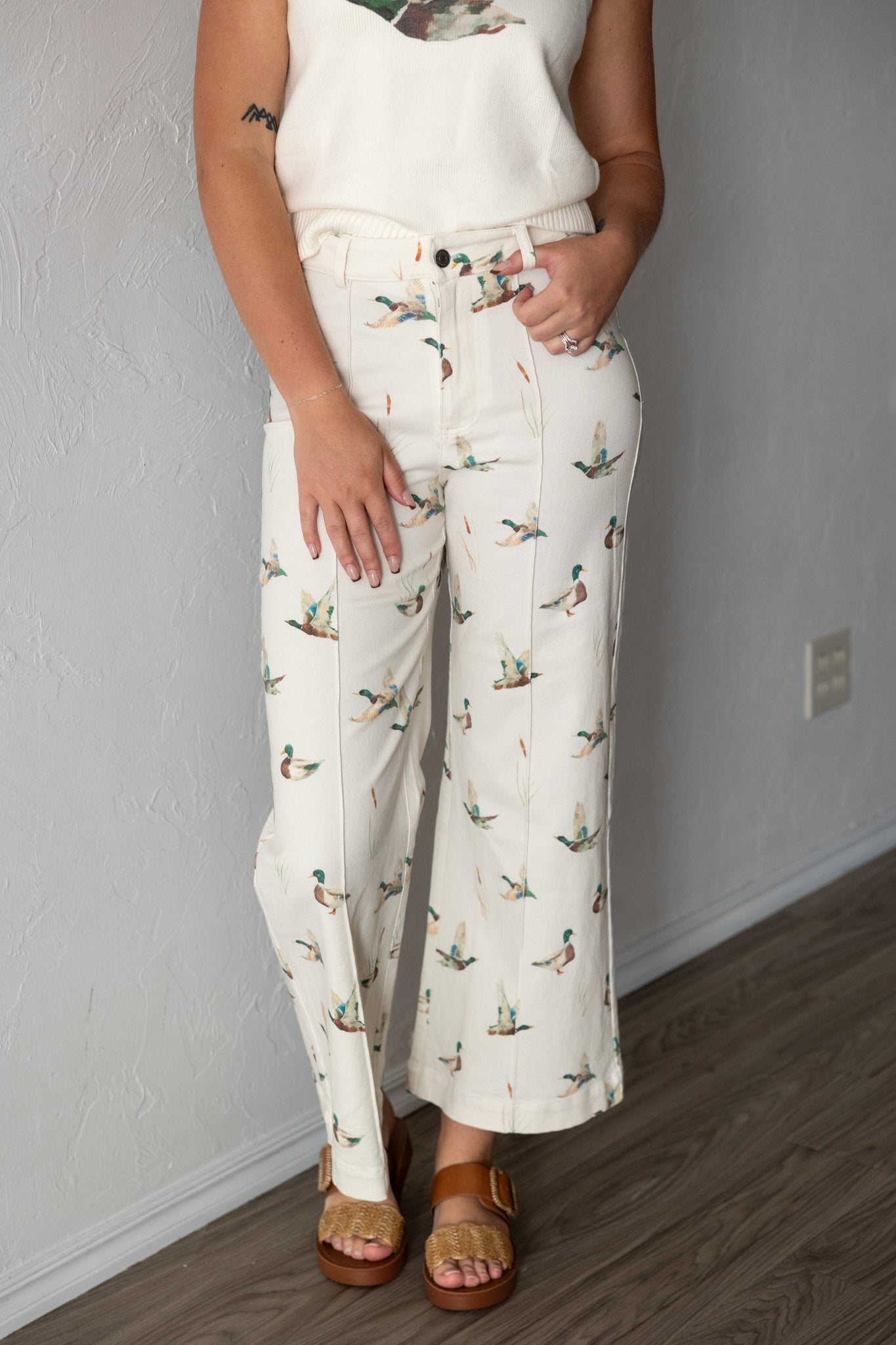 Mallard Duck Denim Wide Leg Jeans Ivory