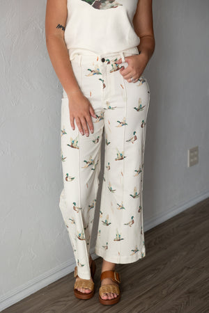 Mallard Duck Denim Wide Leg Jeans Ivory