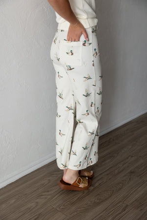 Mallard Duck Denim Wide Leg Jeans Ivory
