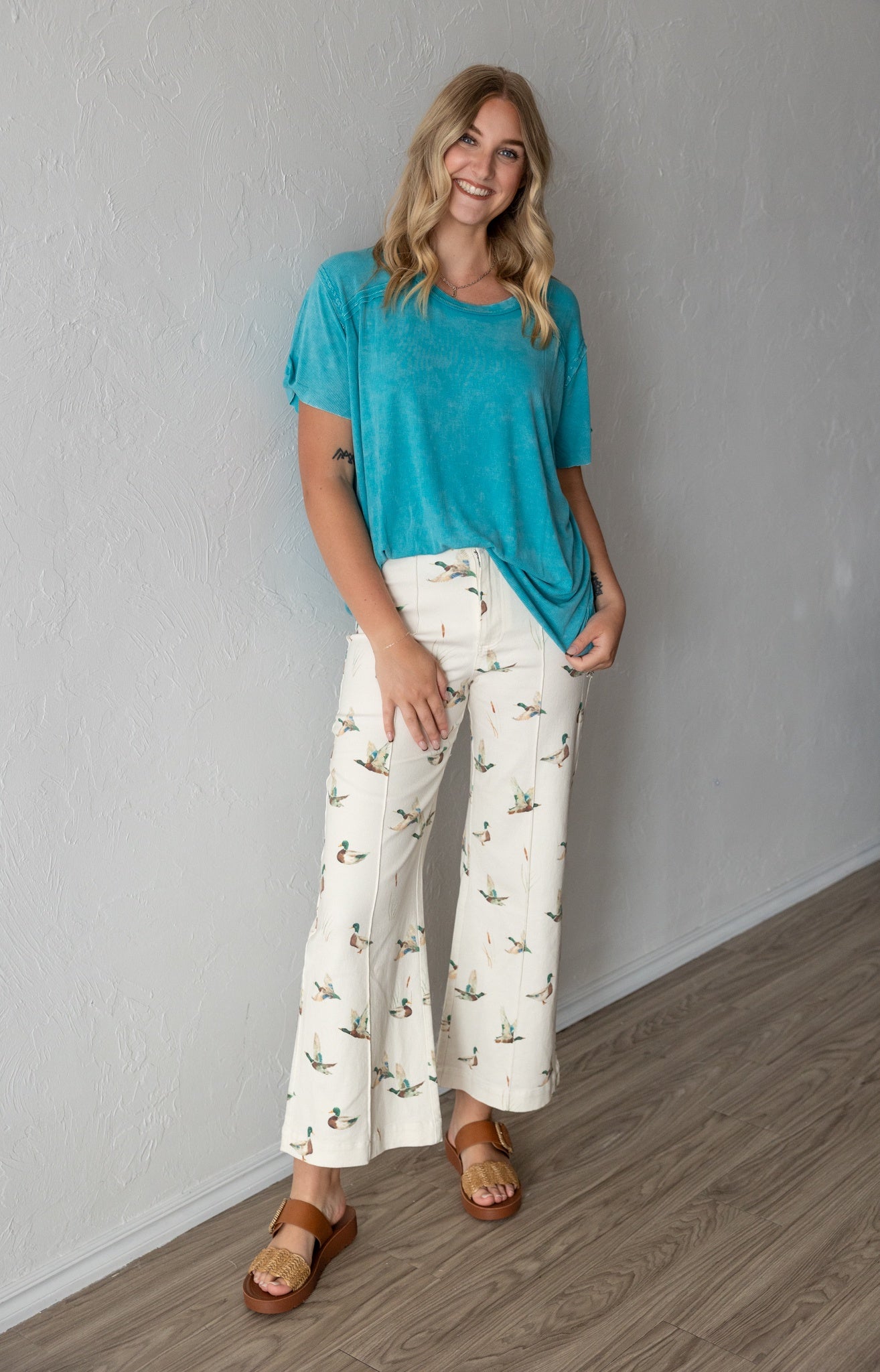 Washed Ribbed Short Sleeve Boat Neck Top Teal