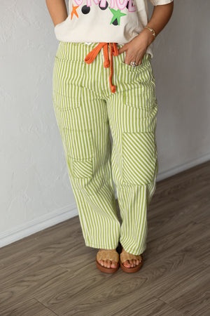 Rope Me In Relaxed Fit Stripe Pants Apple Green