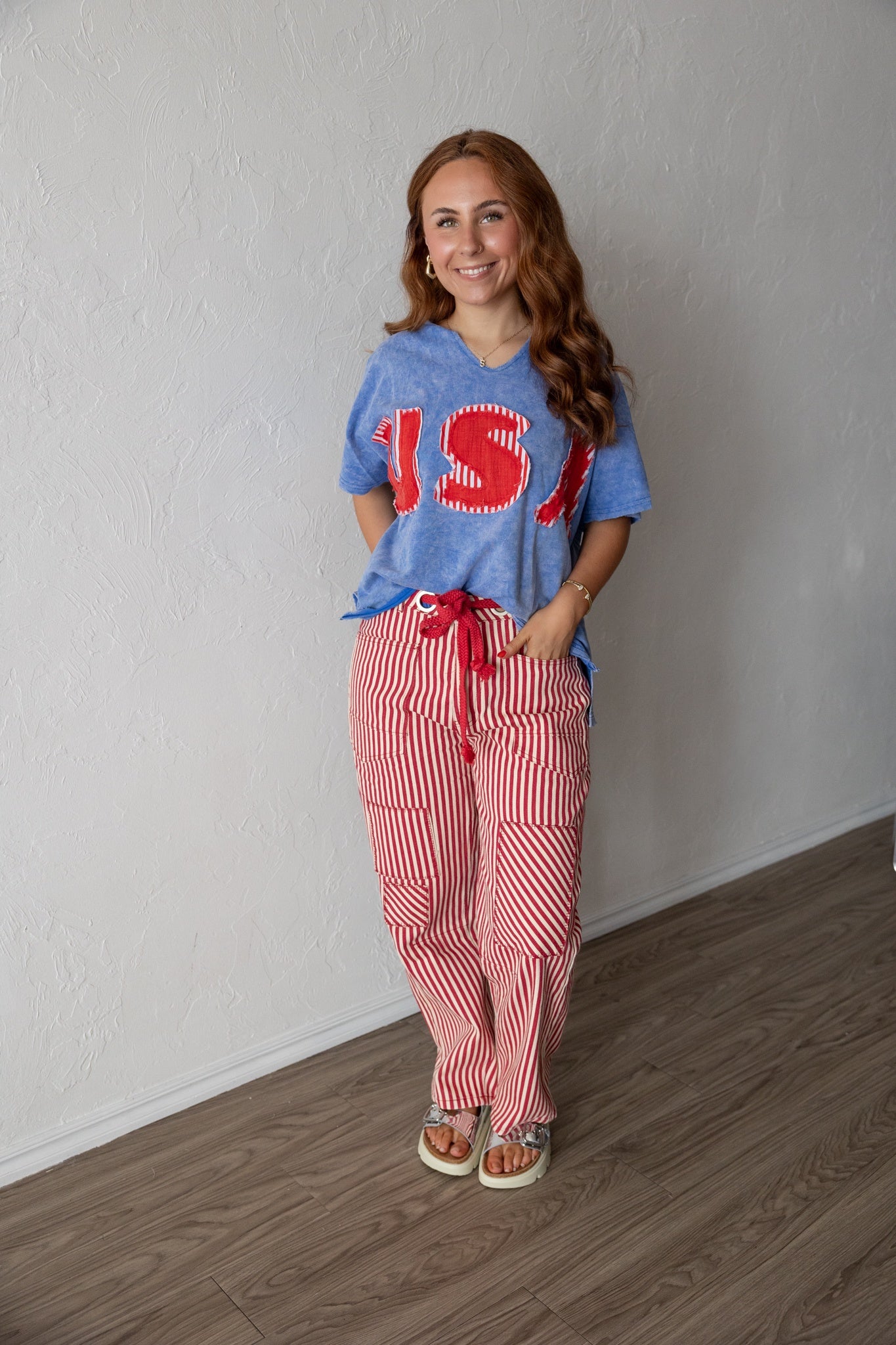 Rope Me In Relaxed Fit Stripe Pants Red