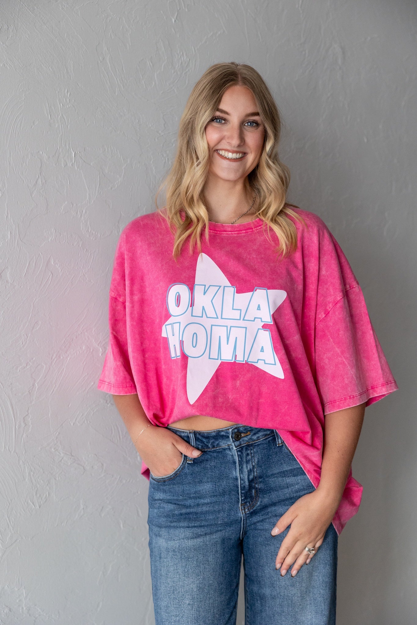 Oklahoma Star Hot Pink Oversized Graphic Tee