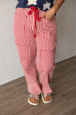 Rope Me In Relaxed Fit Stripe Pants Red