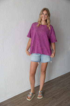 French Terry Acid Washed Tee Shirts Light Plum