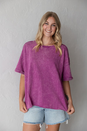 French Terry Acid Washed Tee Shirts Light Plum