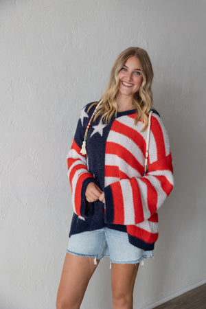 POL Navy Multi Sweater