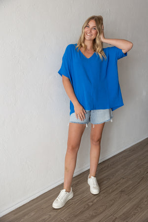 Ocean Blue Airflow V-Neck High Low Top