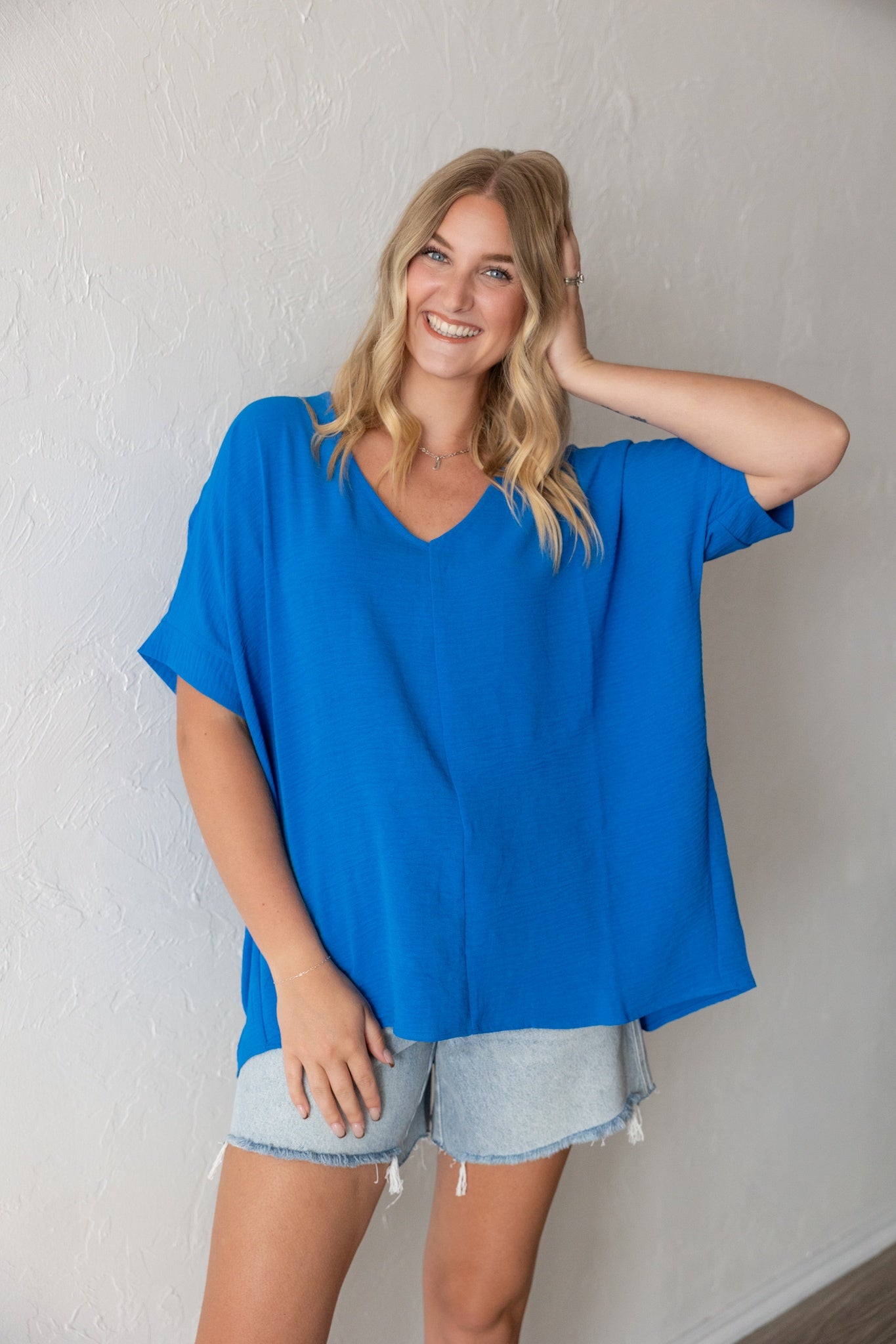 Ocean Blue Airflow V-Neck High Low Top
