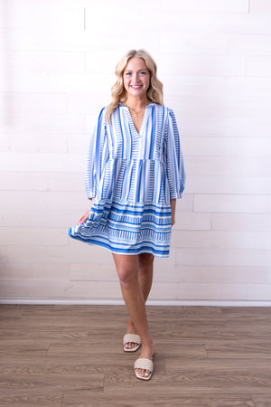 Mary Square Cooper Dress Blue and White