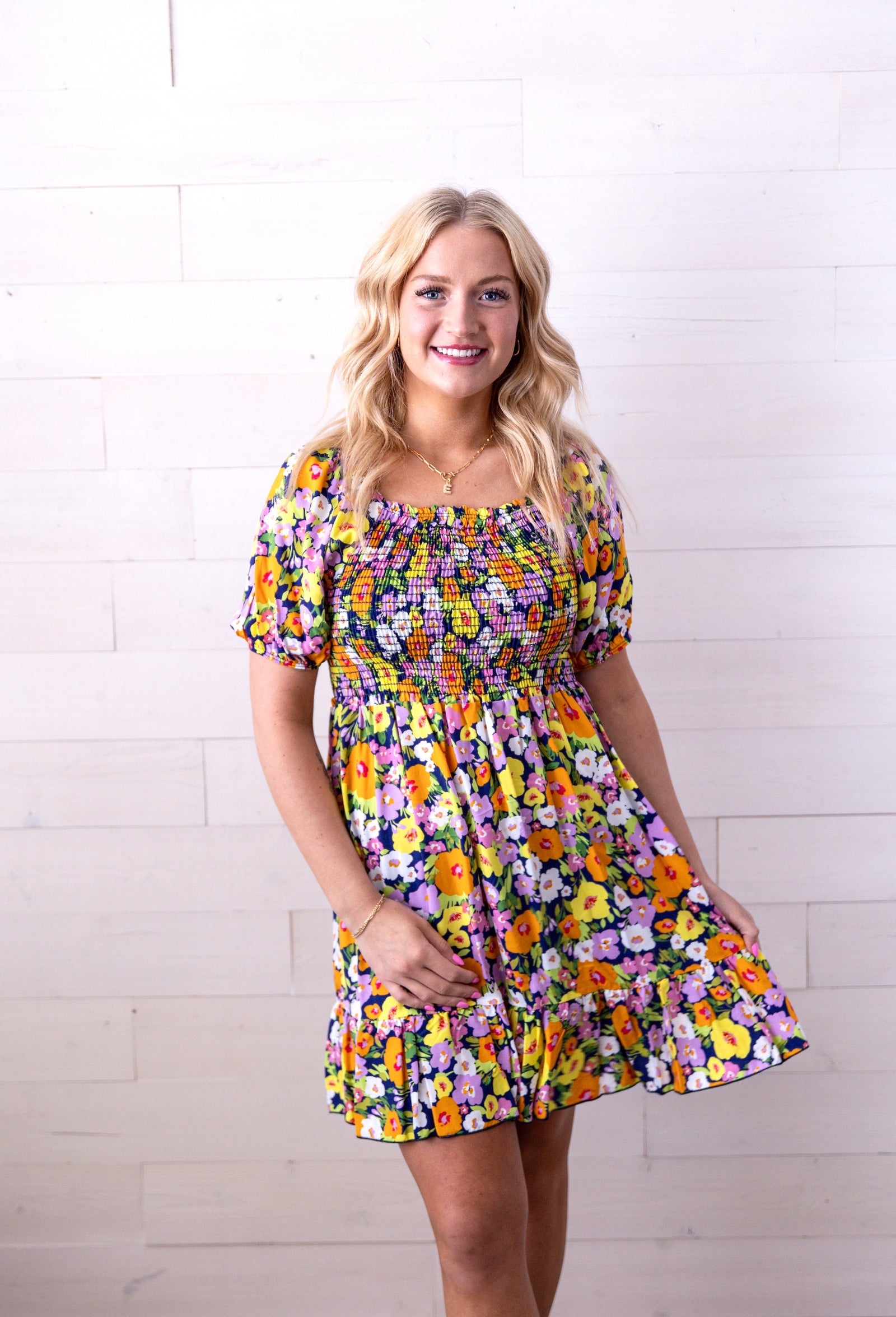 Doras Floral Print Dress Navy