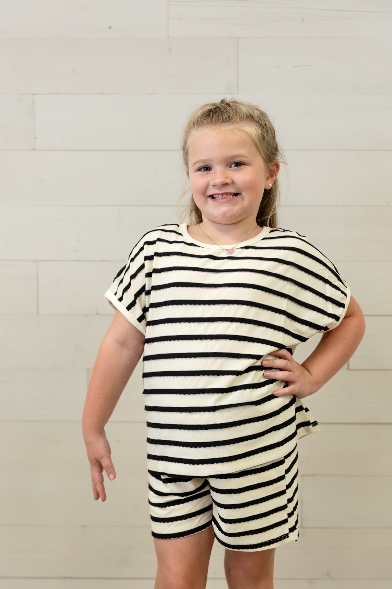 Black and Cream Stripe Pocket Shorts