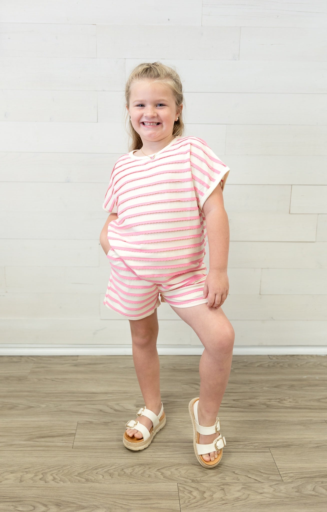 Pink and Cream Stripe Pocket Shorts