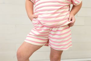 Pink and Cream Stripe Pocket Shorts