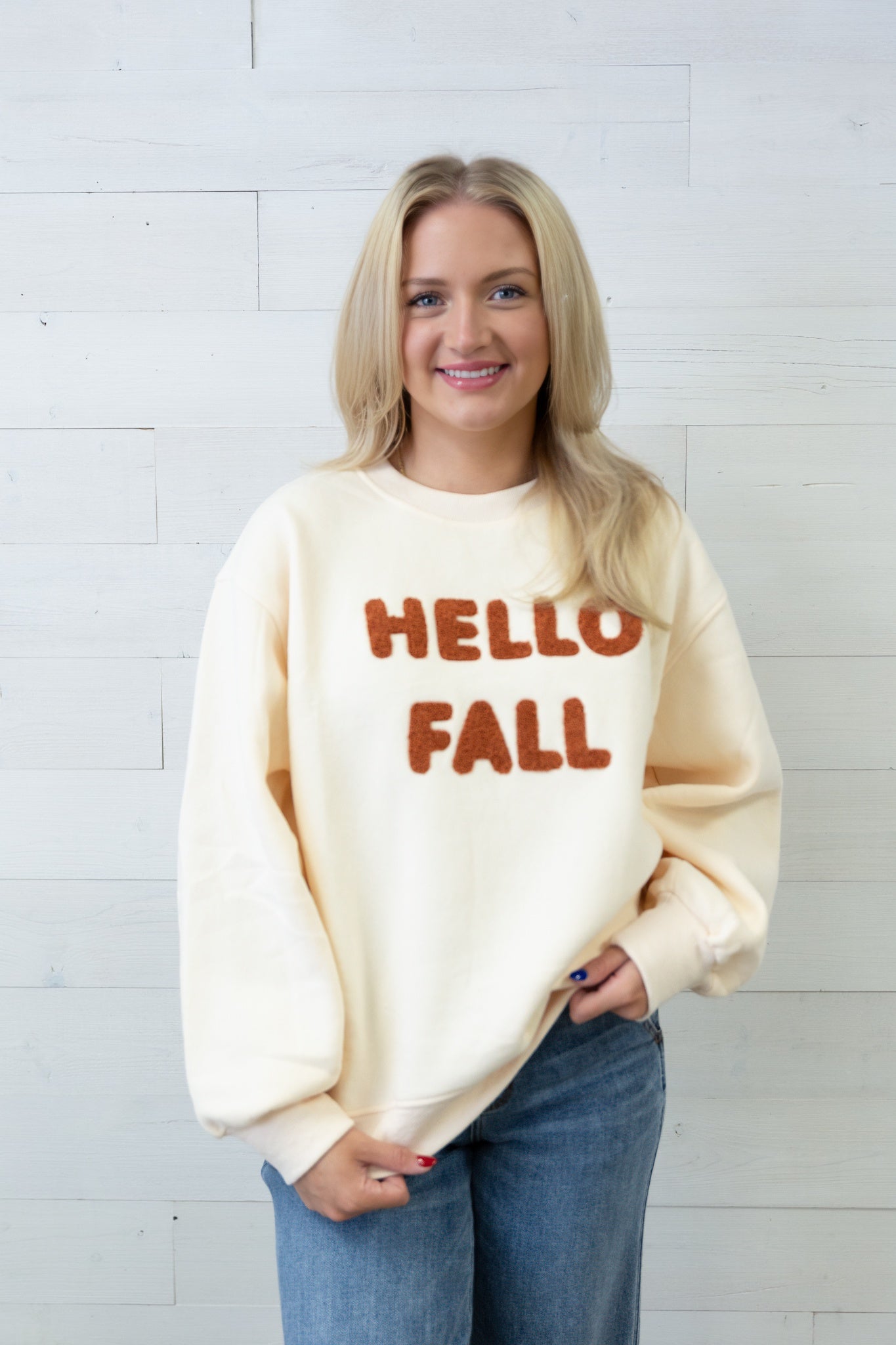 Patch Hello Fall Sweatshirt Ivory