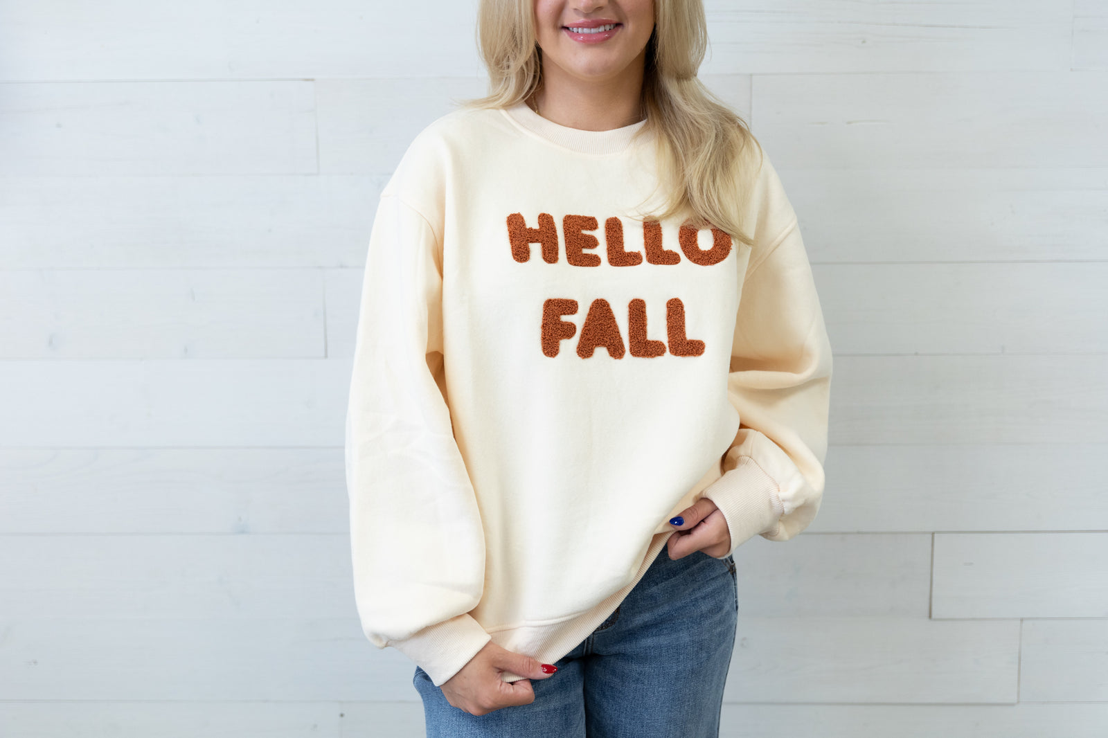 Patch Hello Fall Sweatshirt Ivory