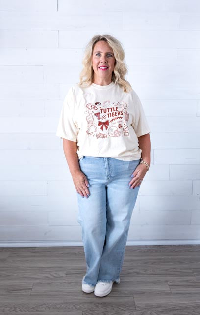 Tuttle Tigers Football Doodle Graphic Tee Ivory