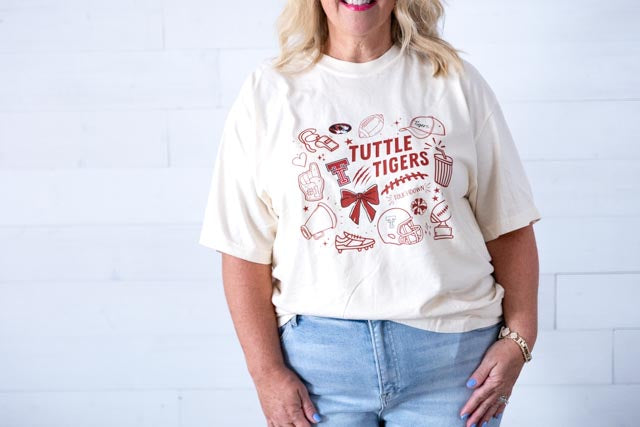 Tuttle Tigers Football Doodle Graphic Tee Ivory
