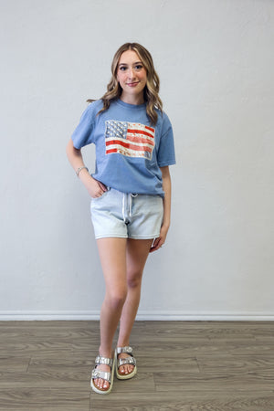Patchwork Flag Graphic Tee Blue