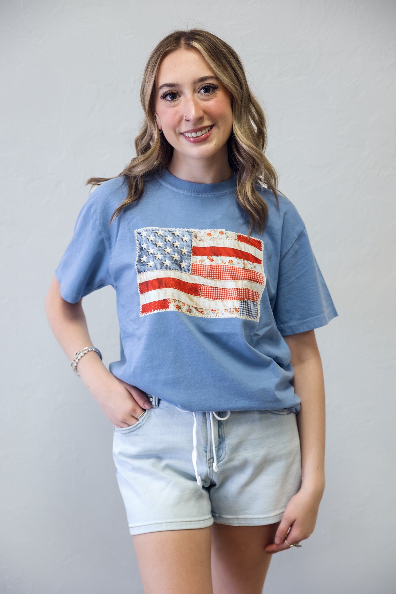 Patchwork Flag Graphic Tee Blue