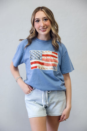 Patchwork Flag Graphic Tee Blue