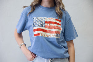 Patchwork Flag Graphic Tee Blue