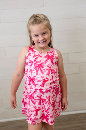 Preppy Pink Bow Girls Skort Set