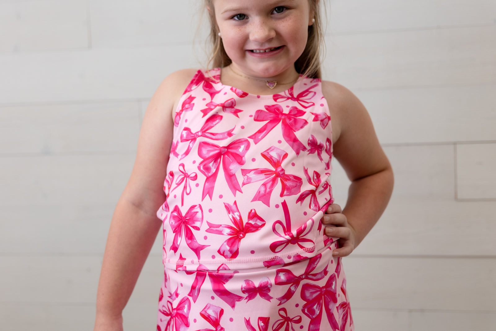 Preppy Pink Bow Girls Skort Set