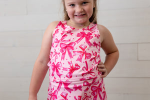 Preppy Pink Bow Girls Skort Set