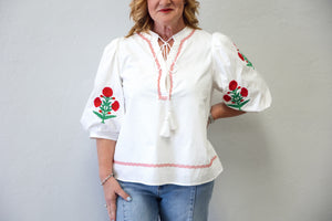 Bohemian Style Blouse Featuring Intricate Embroidery White