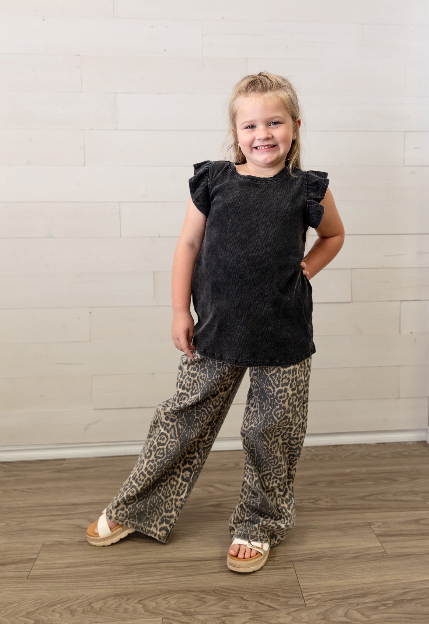 Black Ribbed Shirt Ruffle Sleeves