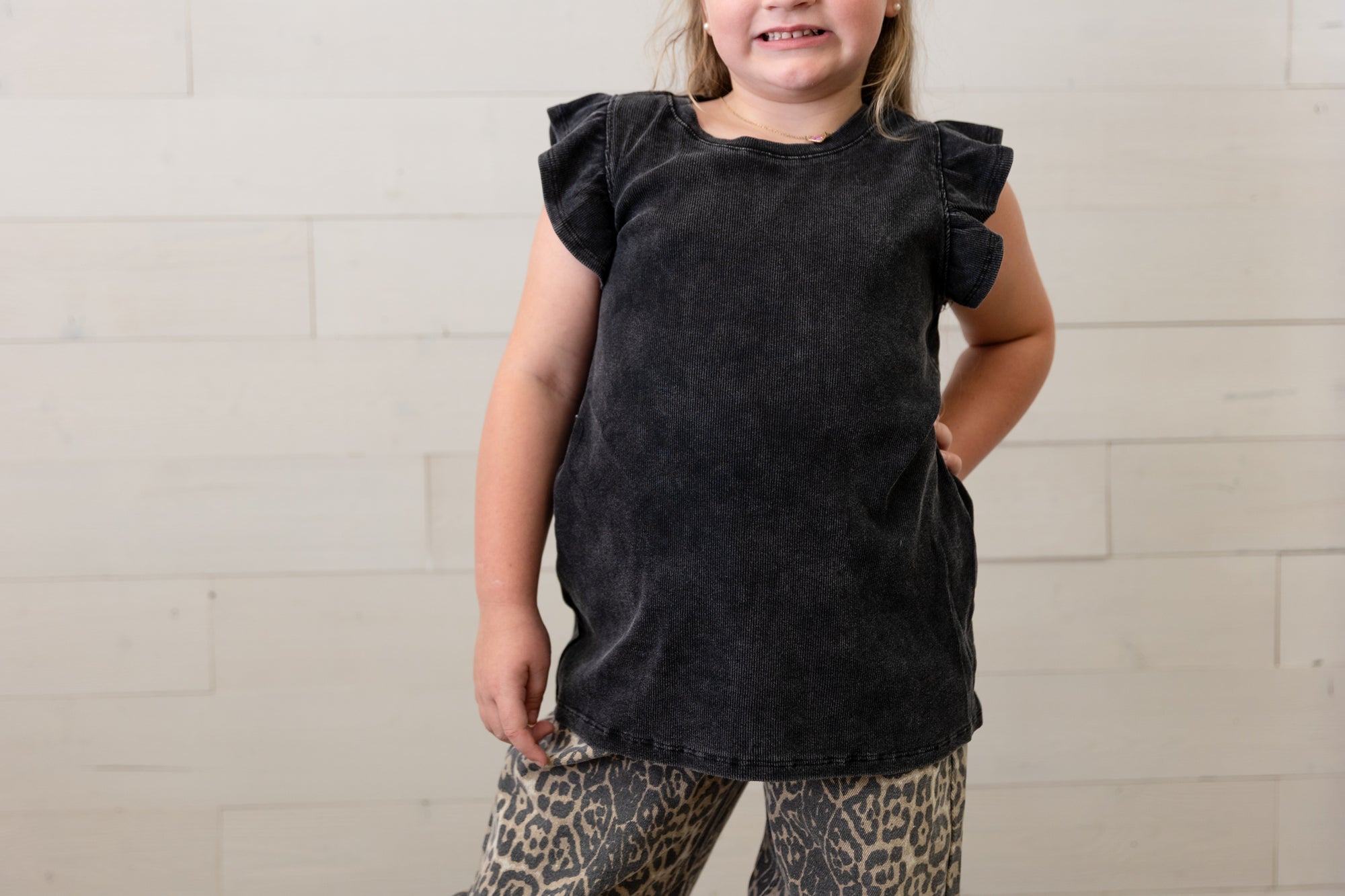 Black Ribbed Shirt Ruffle Sleeves