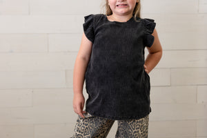 Black Ribbed Shirt Ruffle Sleeves