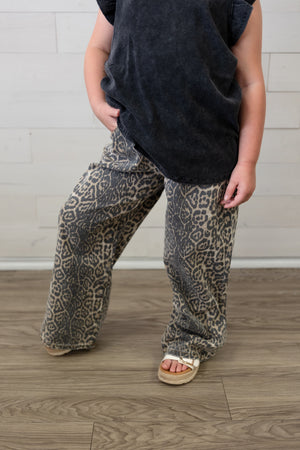 Washed Leopard Print Relaxed Fit Denim Jeans