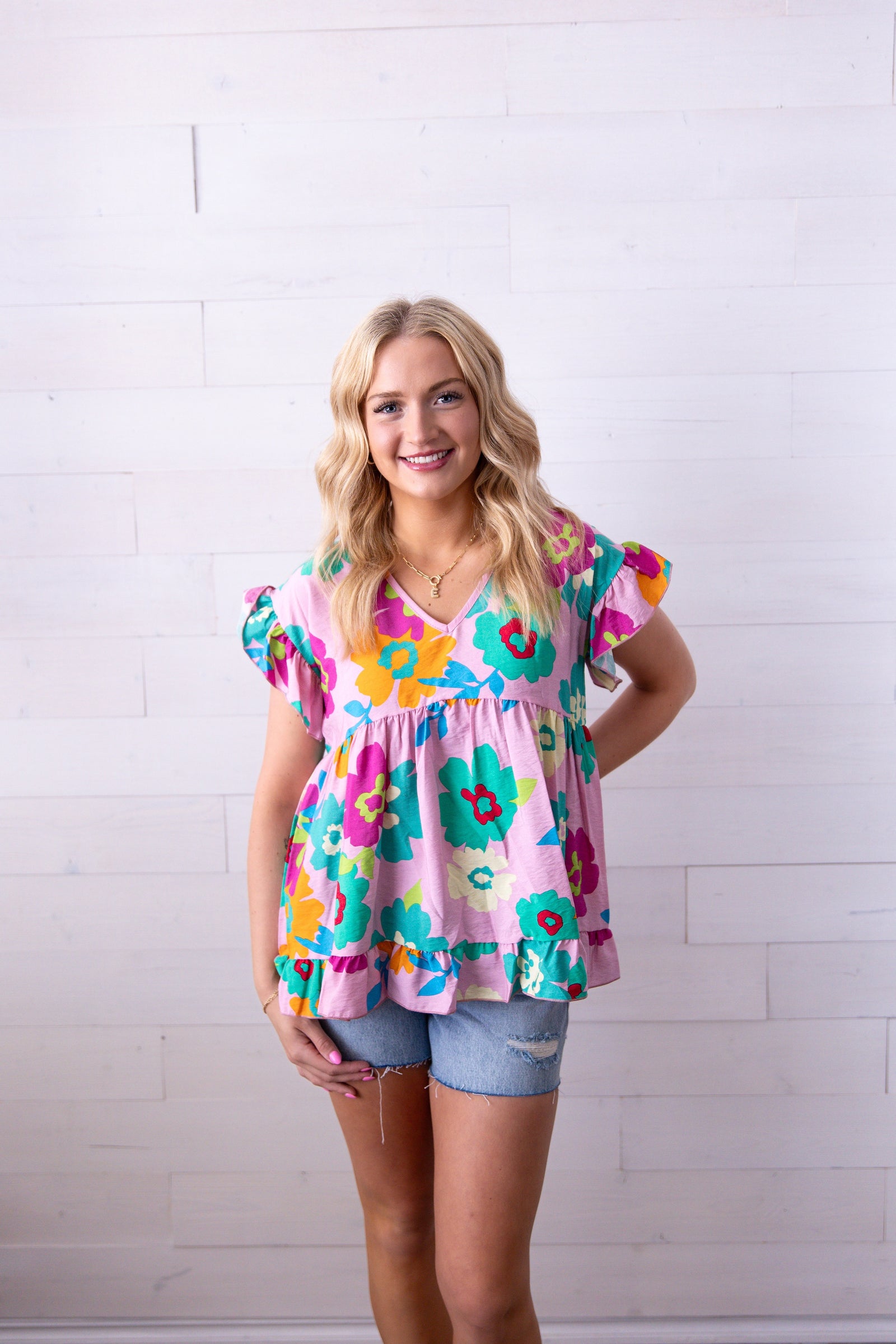 Show Me The Floral V Neck Top