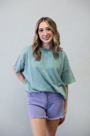 Washed Fray Cut Off Hem Shorts Lavender