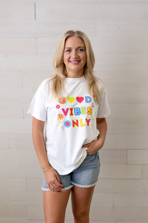 Adult Good Vibes Only Graphic Tee White