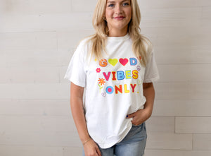 Adult Good Vibes Only Graphic Tee White