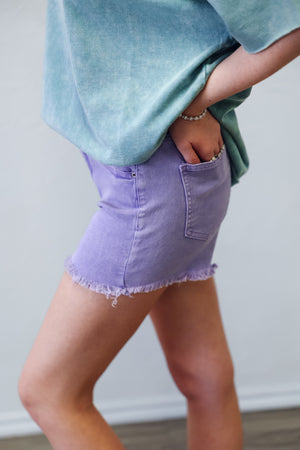 Washed Fray Cut Off Hem Shorts Lavender