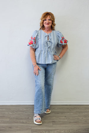 Blue & White Check Top With Tie Front