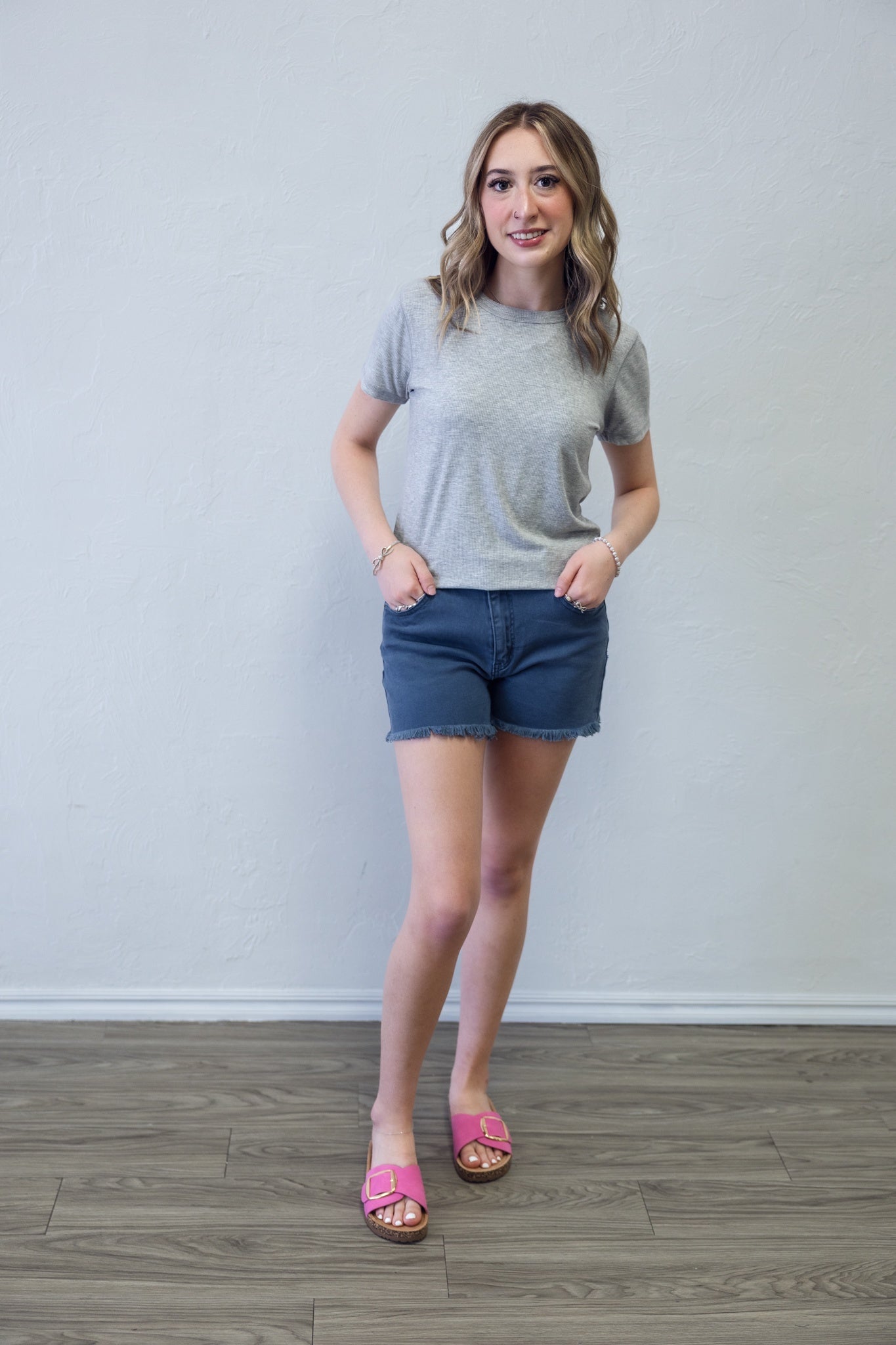 Washed Fray Cut Off Hem Shorts Blackberry