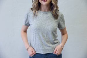 Ribbed Curved Round Neck Tee Heather Grey